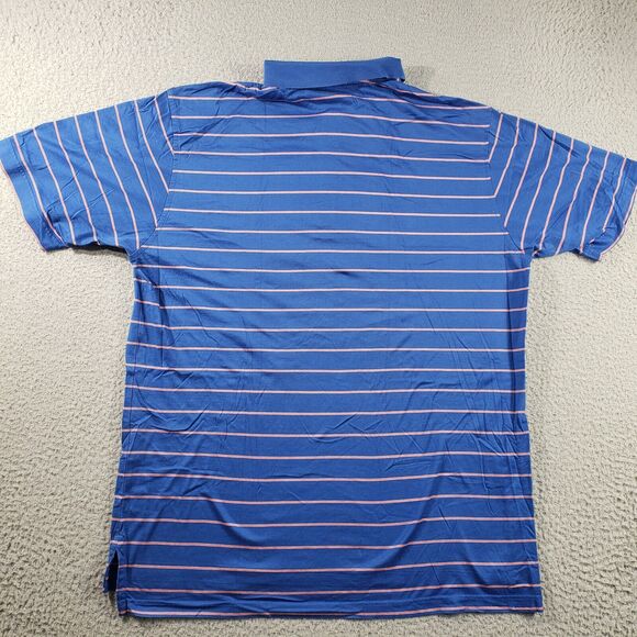 Peter Millar Shirt Men's Large Blue Orange Striped Golf Polo Short Sleeve - Picture 7 of 9